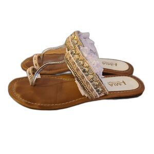MIA Heritage India Boho Embellished Beaded Toe Loop Flat Leather Sandal Size 8.5